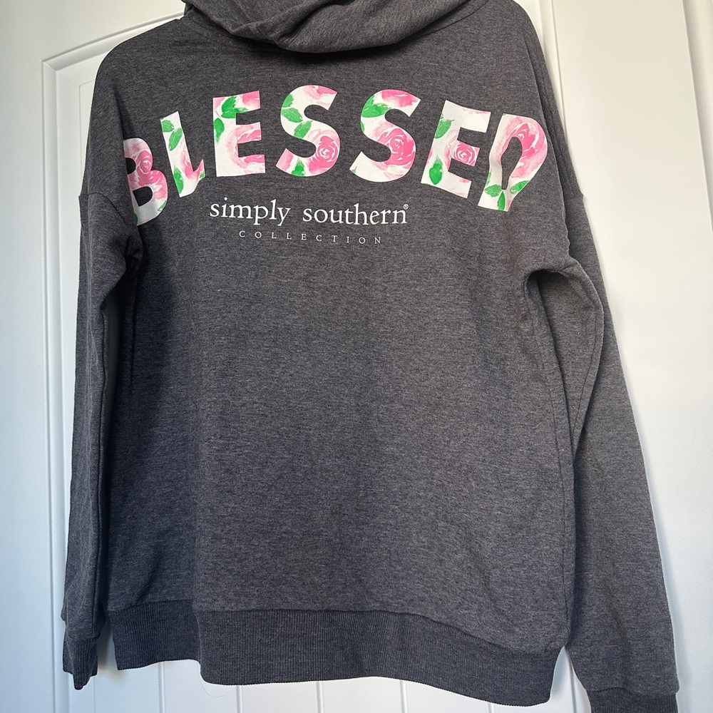 Simply Southern Sweatshirt Womens Size Small Gray Long Sleeve Cowl Neck Blessed